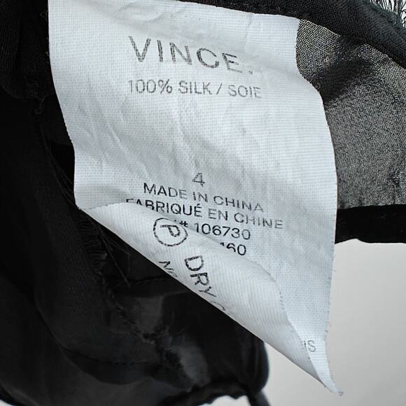 Vince Silk Pintuck Pleats Shift Dress Womens Size 4 Black V-Neck Long Sleeves - Picture 11 of 13